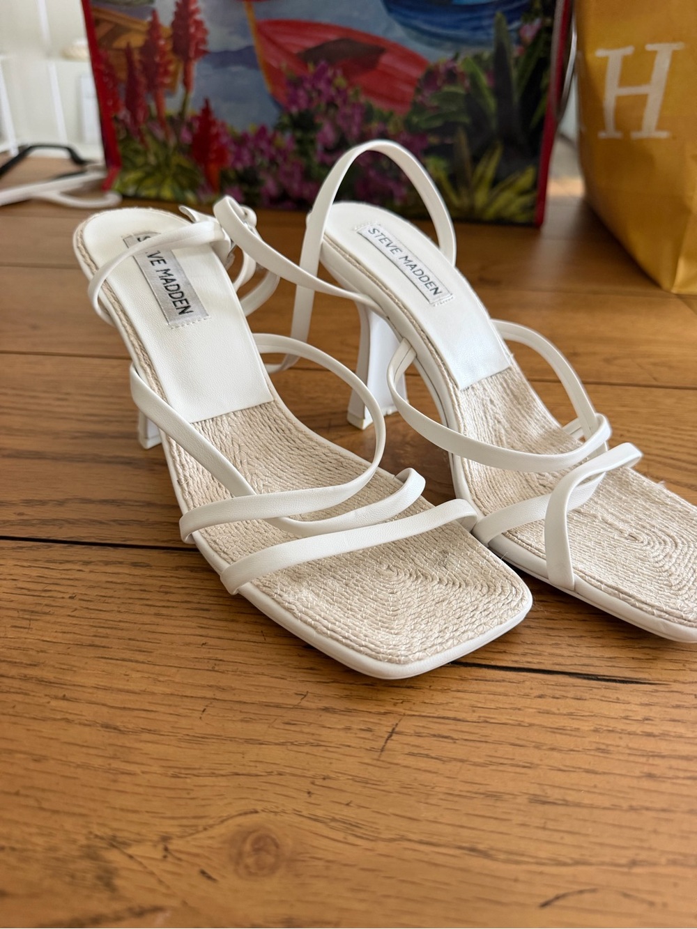 Steve Madden White Multi-Strap Square-Toe Heeled Sandals